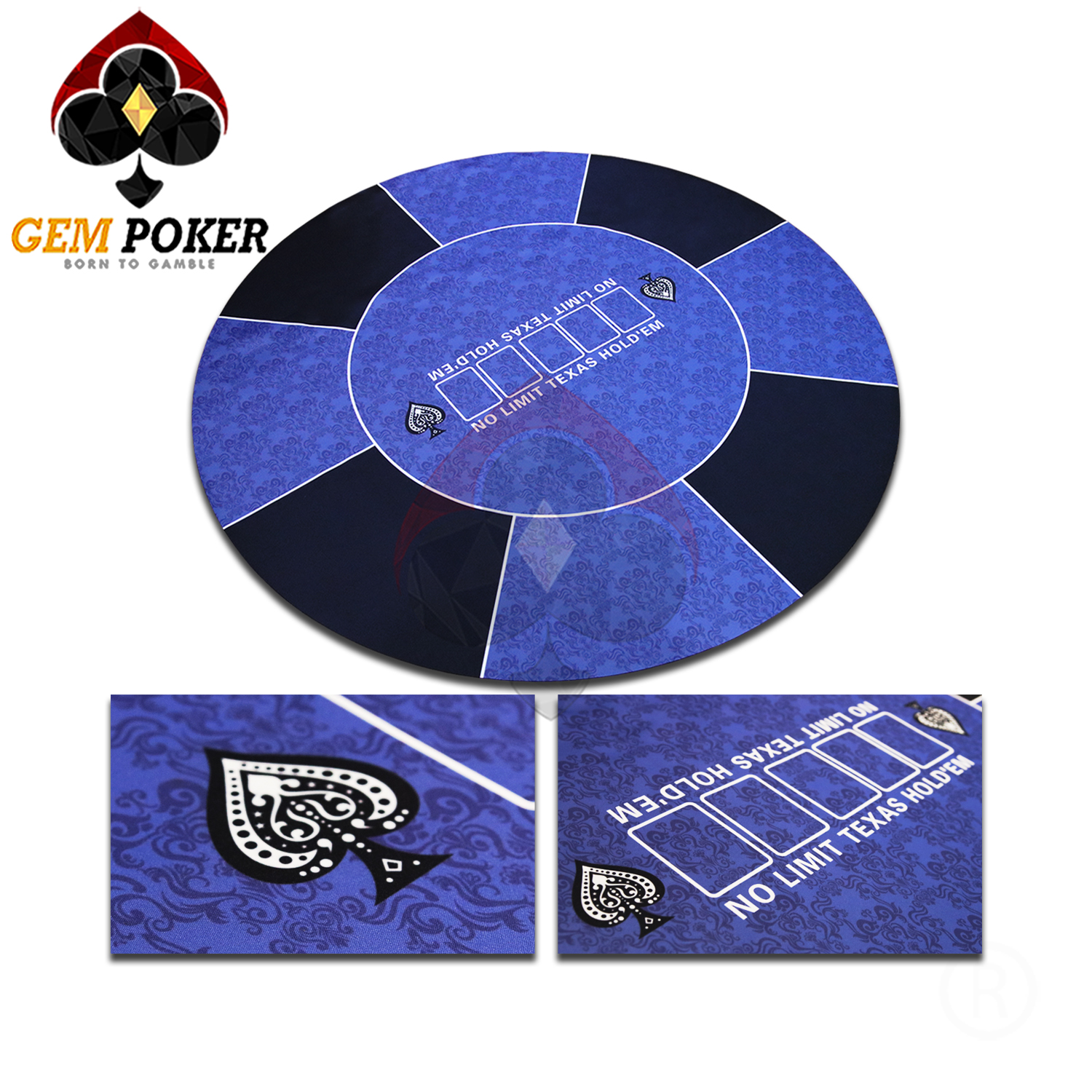 Pokermat Rond ROUND POKER MAT TEXAS HOLD'EM - BLUE I GEMPOKER.VN